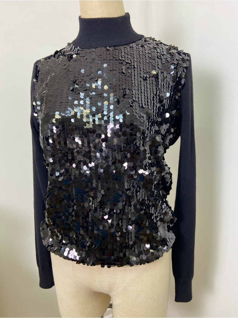 Ann Taylor Black Sequin Mock Neck Sweater